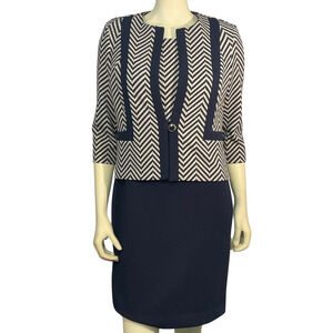 Danny & Nicole Sz 6P Sheath Dress & Jacket Set Herringbone Stretch Knit Navy